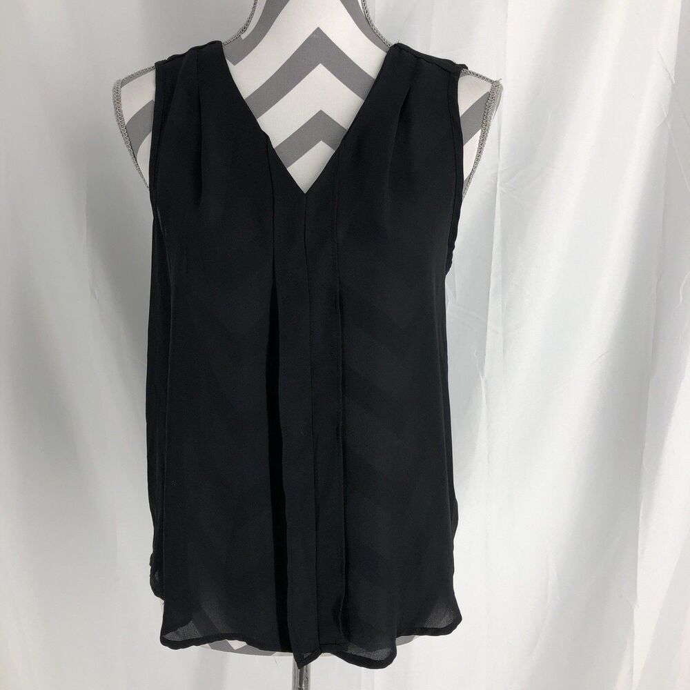 Bobeau Alison Sleeveless Pleated V Neck Tank Small Black